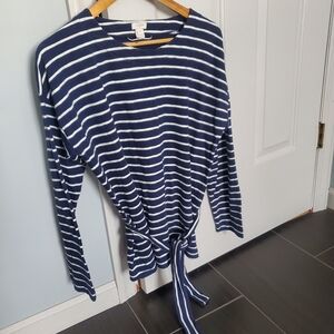 J. Crew Blue and White Striped Tie-Front Top